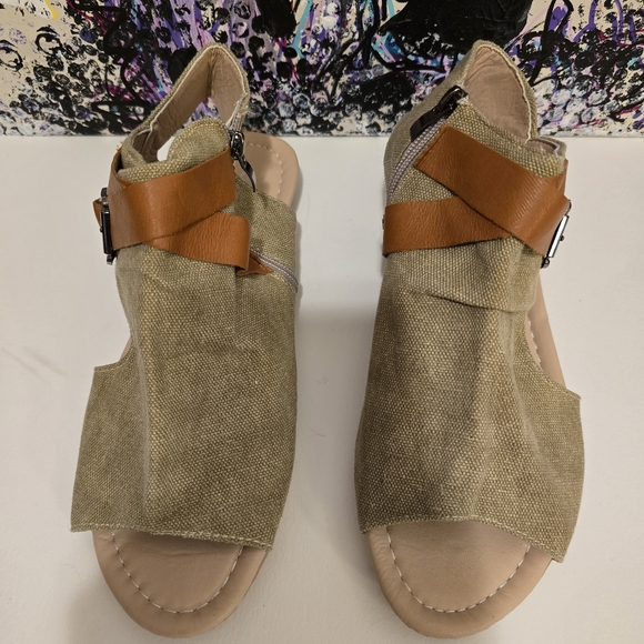 JUTI Tan Brown Sandals Ankle Shoes with Side Zipper Festival Fun Summer Size 7.5 - Picture 3 of 15